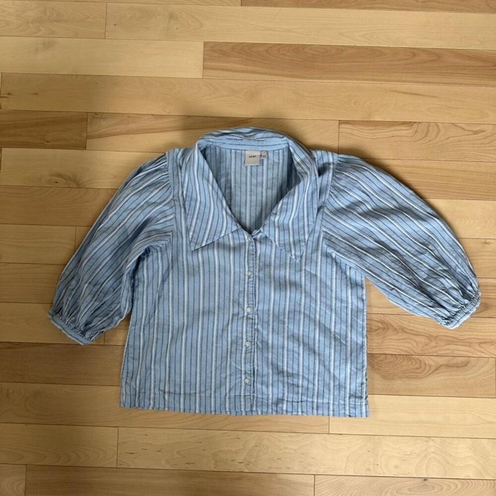 ICHI Striped Button-Up Shirt – Sky Blue Cotton Blend – Size 38 - Picture 2 of 8